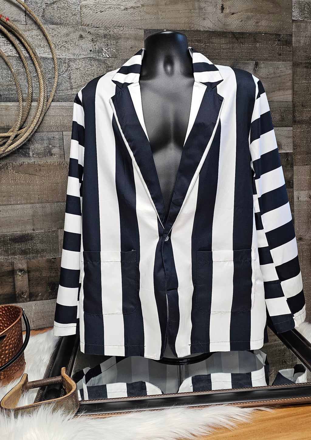 Baha Ranch BeetleJuice Prison Stripe Blazer Women's