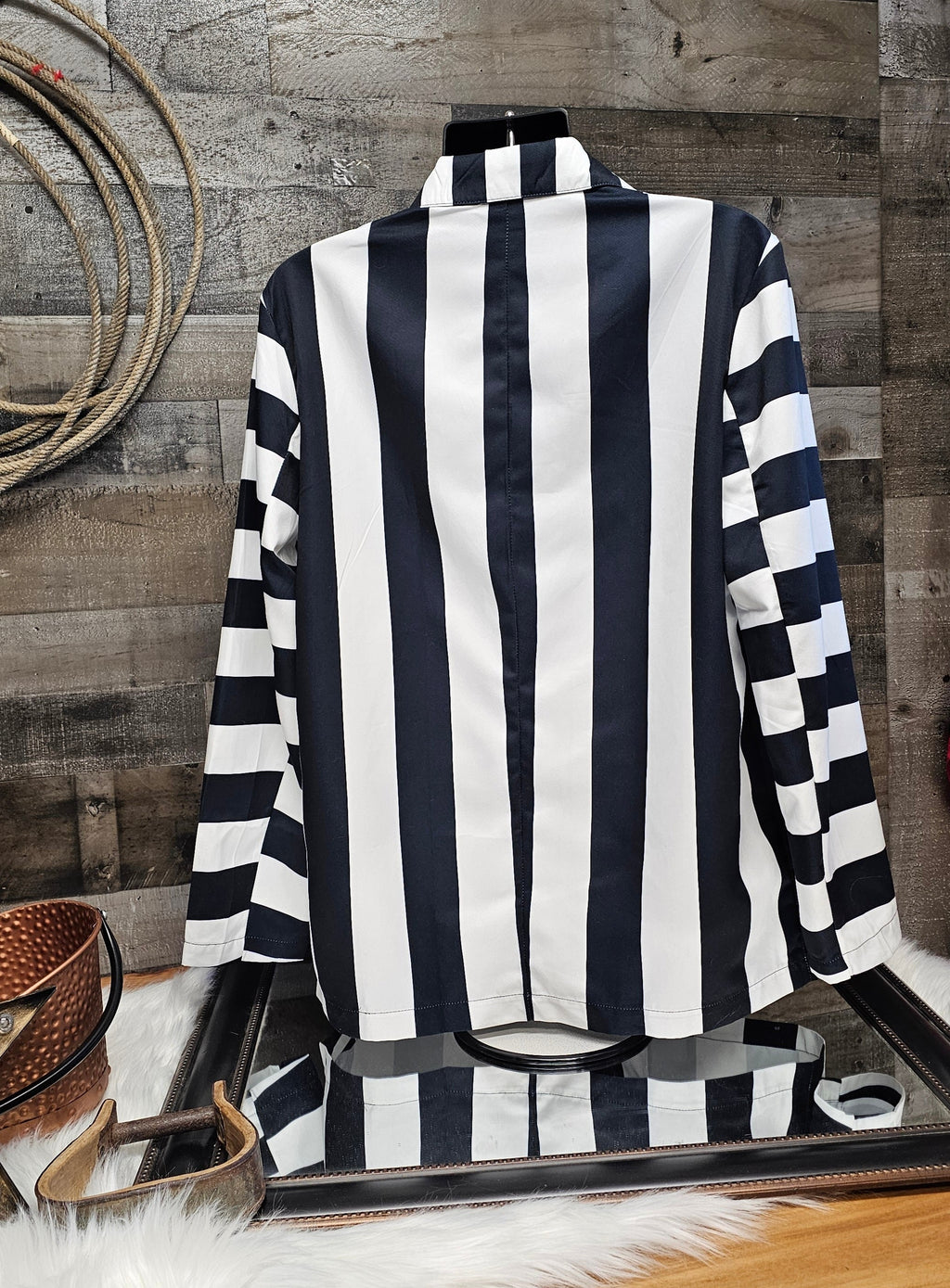 Baha Ranch BeetleJuice Prison Stripe Blazer Women's