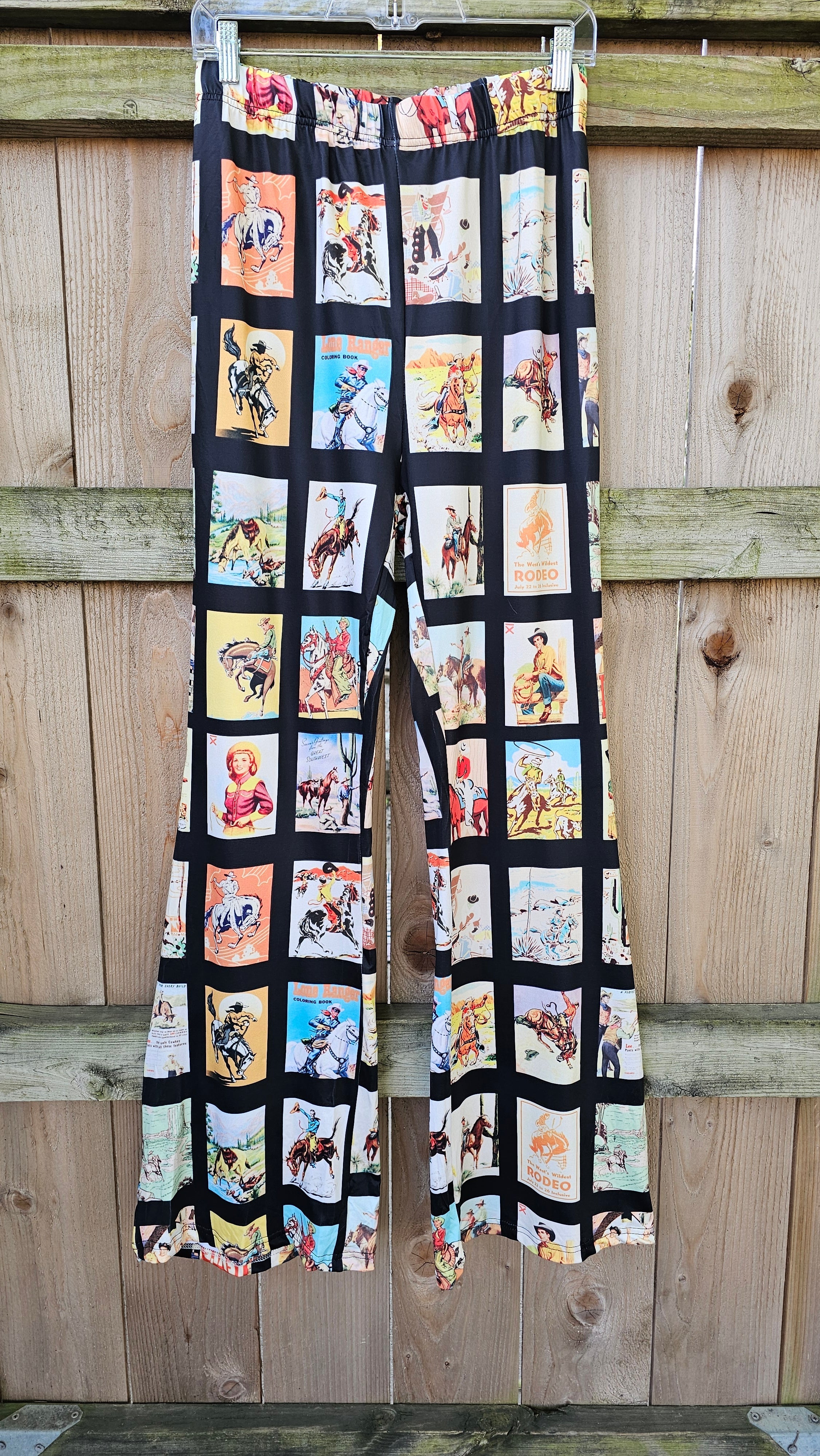 Baha Ranch Vintage Cowboy Collage Western Flare Pants