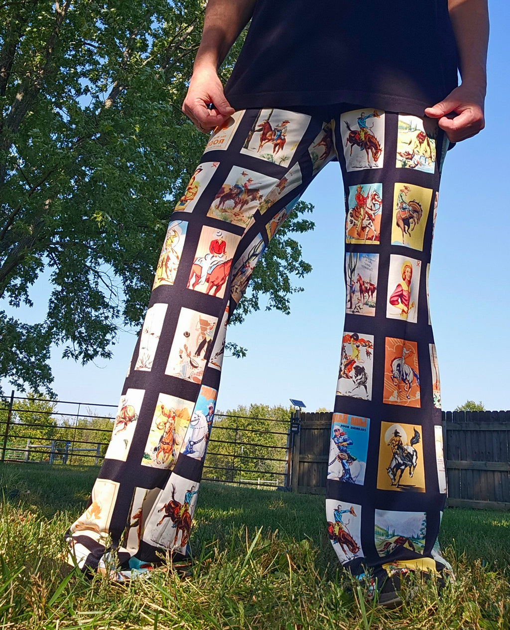 Baha Ranch Vintage Cowboy Collage Western Flare Pants