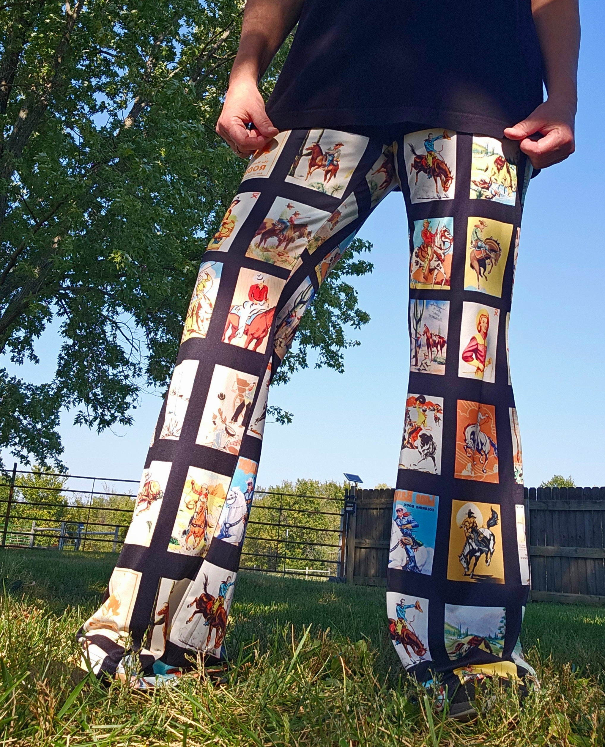 Baha Ranch Vintage Cowboy Collage Western Flare Pants