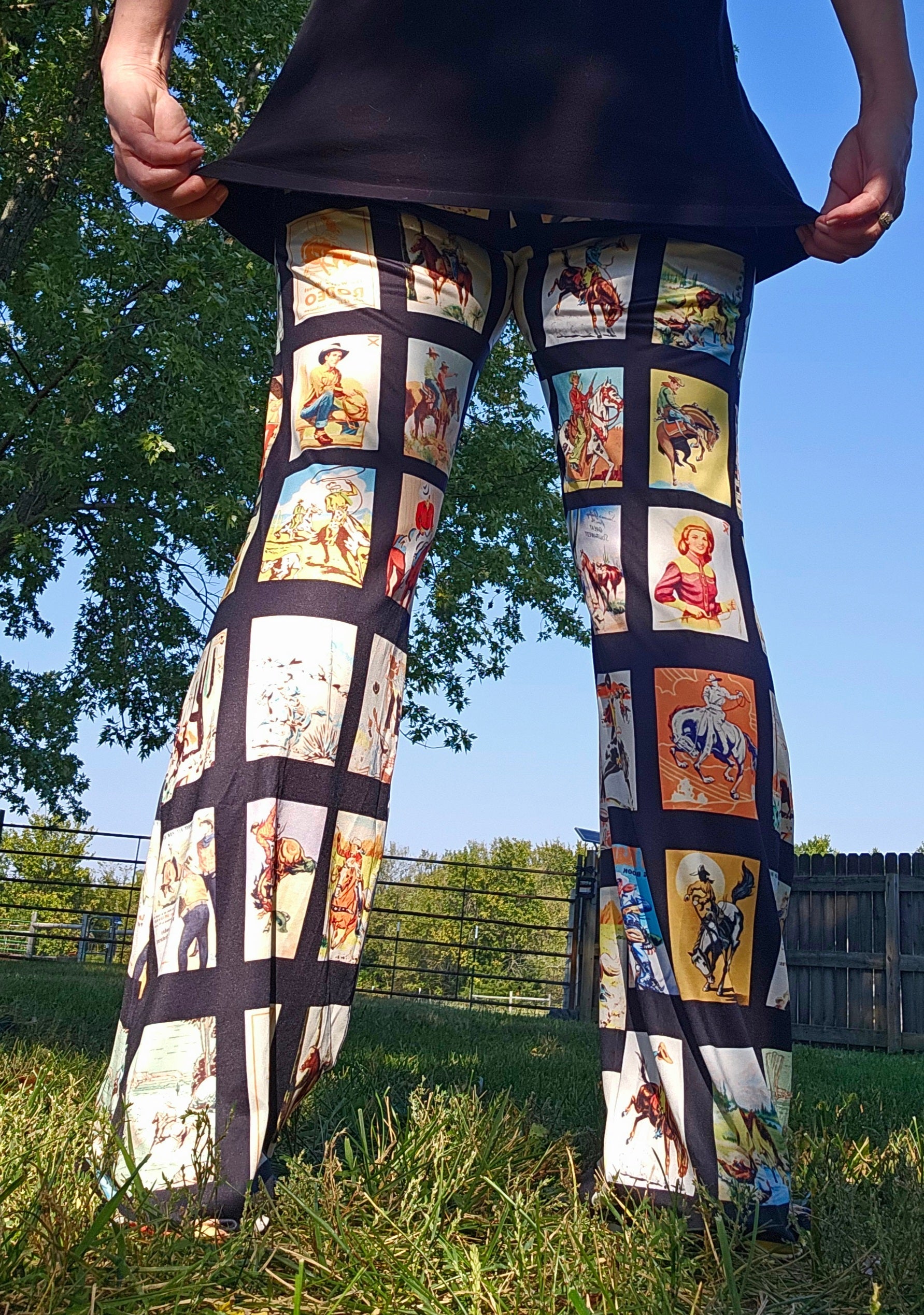 Baha Ranch Vintage Cowboy Collage Western Flare Pants
