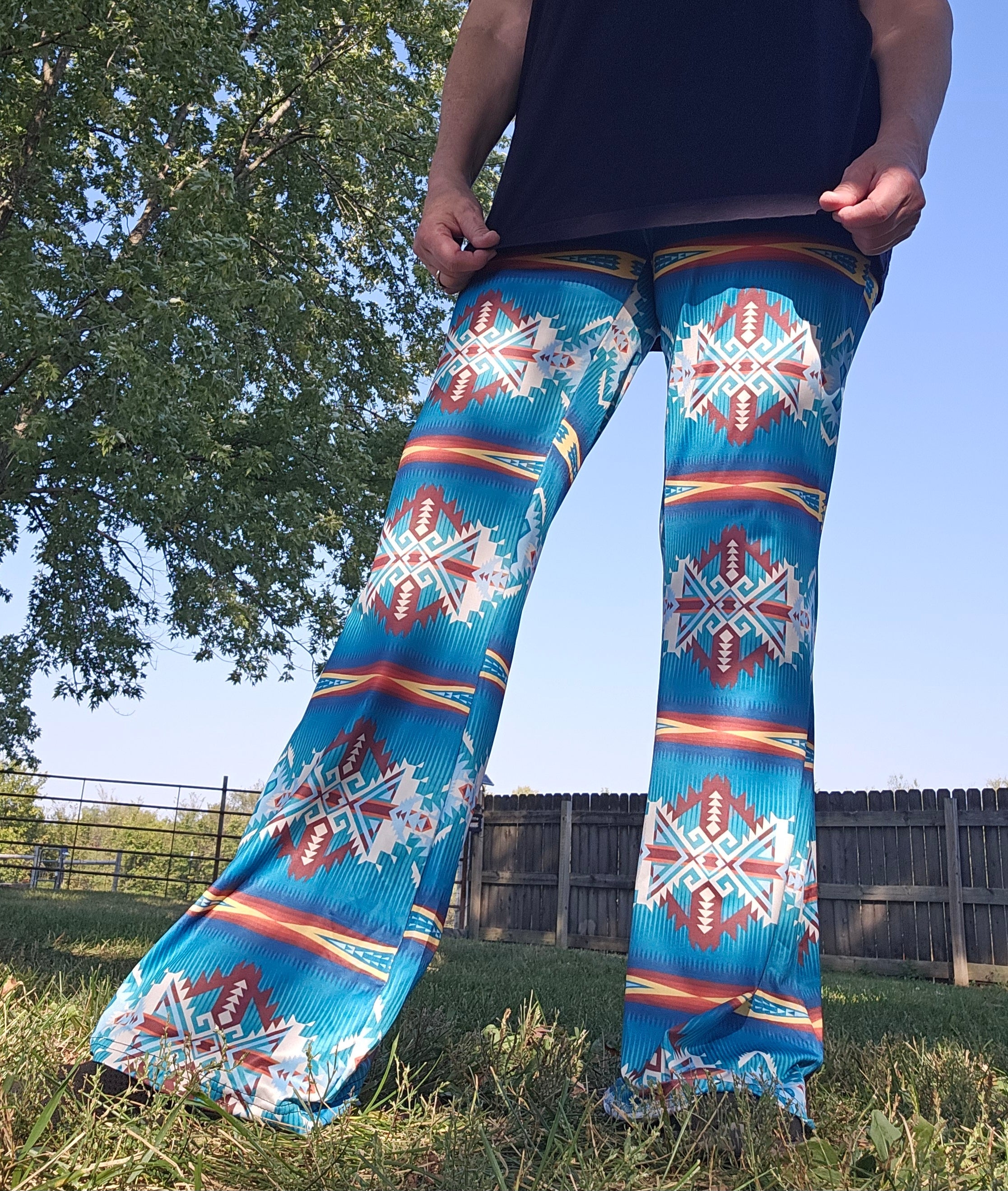 Baha Ranch Teal Aztec Flare Pants