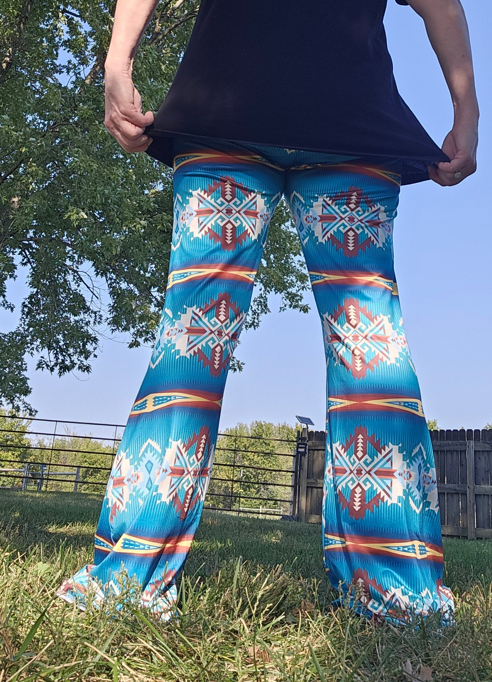 Baha Ranch Teal Aztec Flare Pants