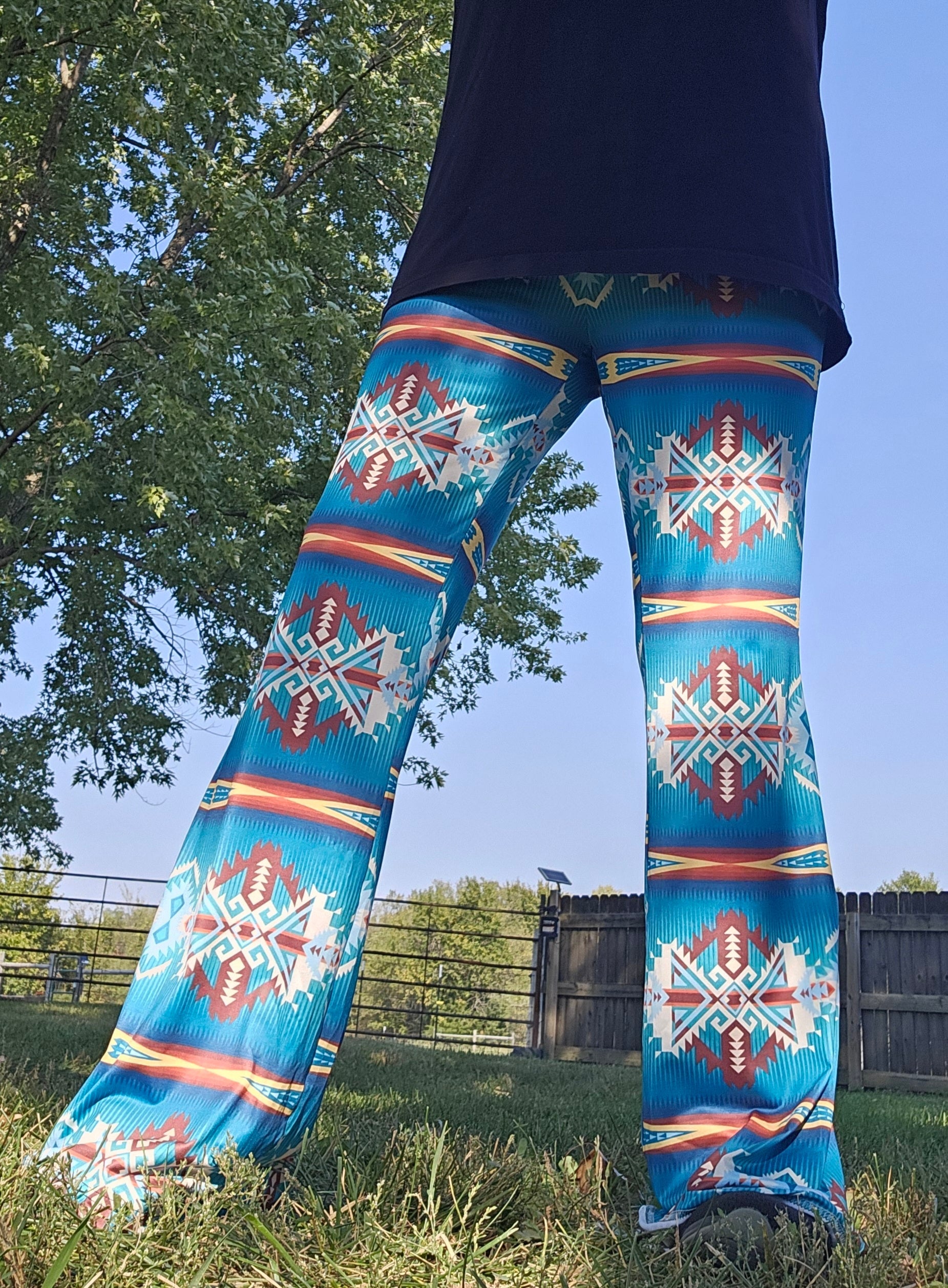 Baha Ranch Teal Aztec Flare Pants