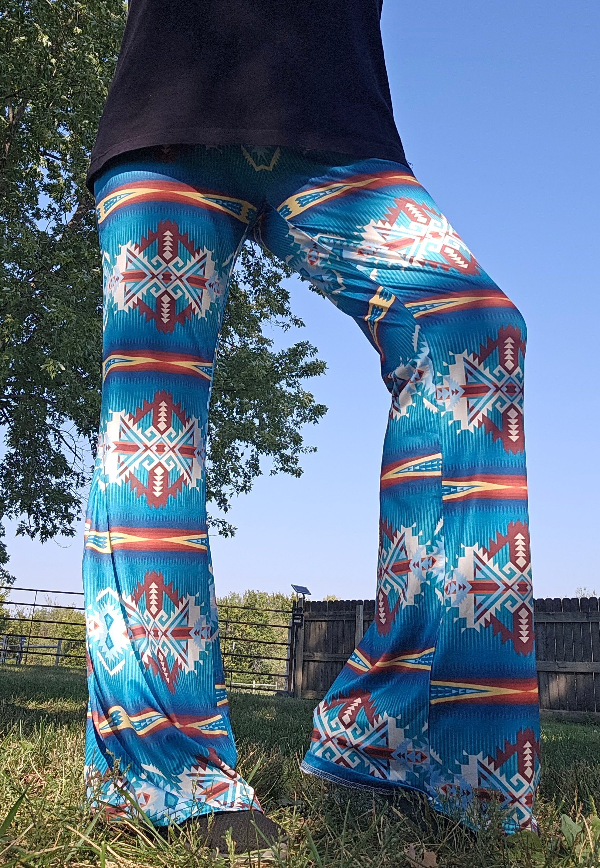 Baha Ranch Teal Aztec Flare Pants