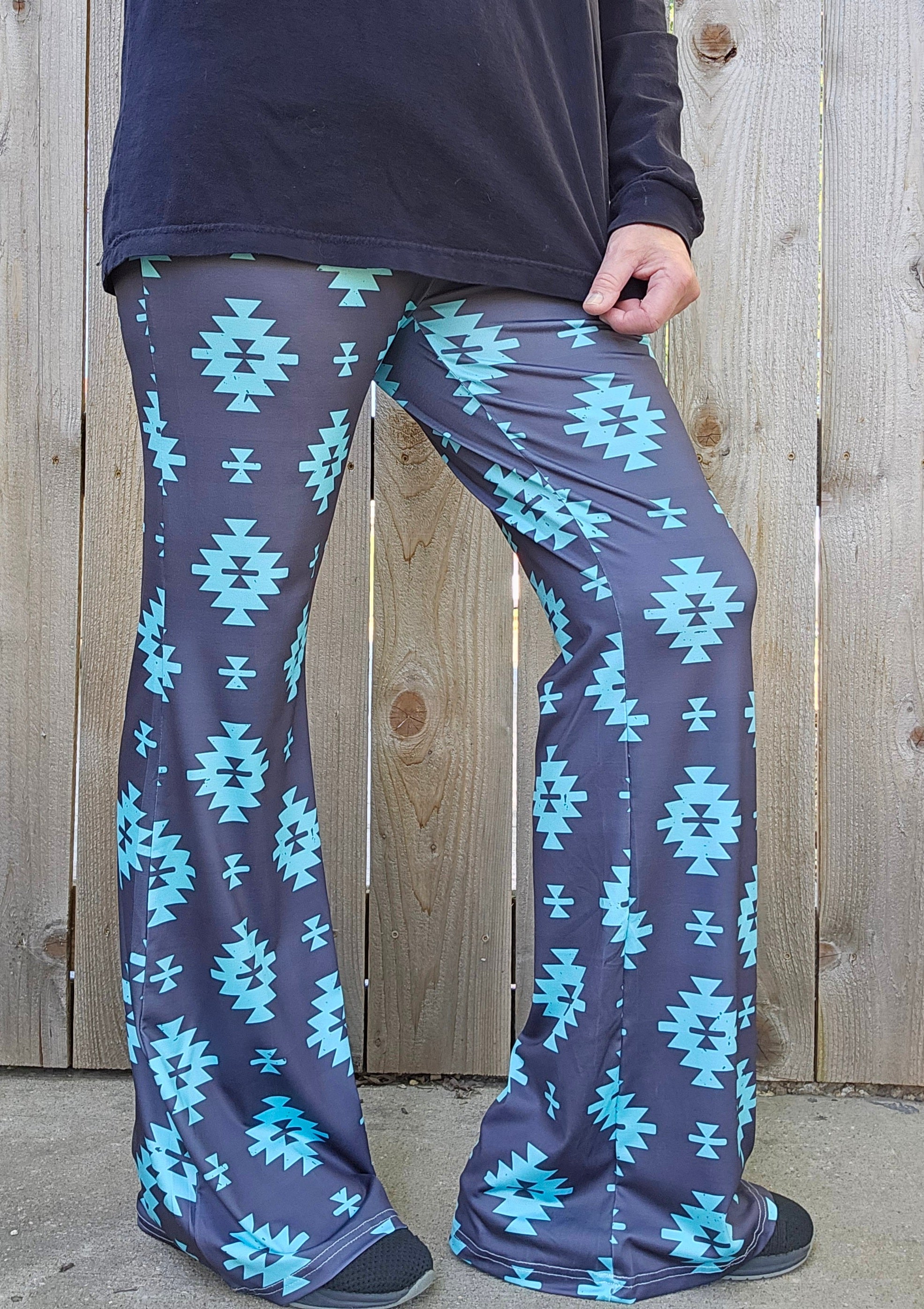 Baha Ranch Charcoal Turquoise Aztec Flare Pants