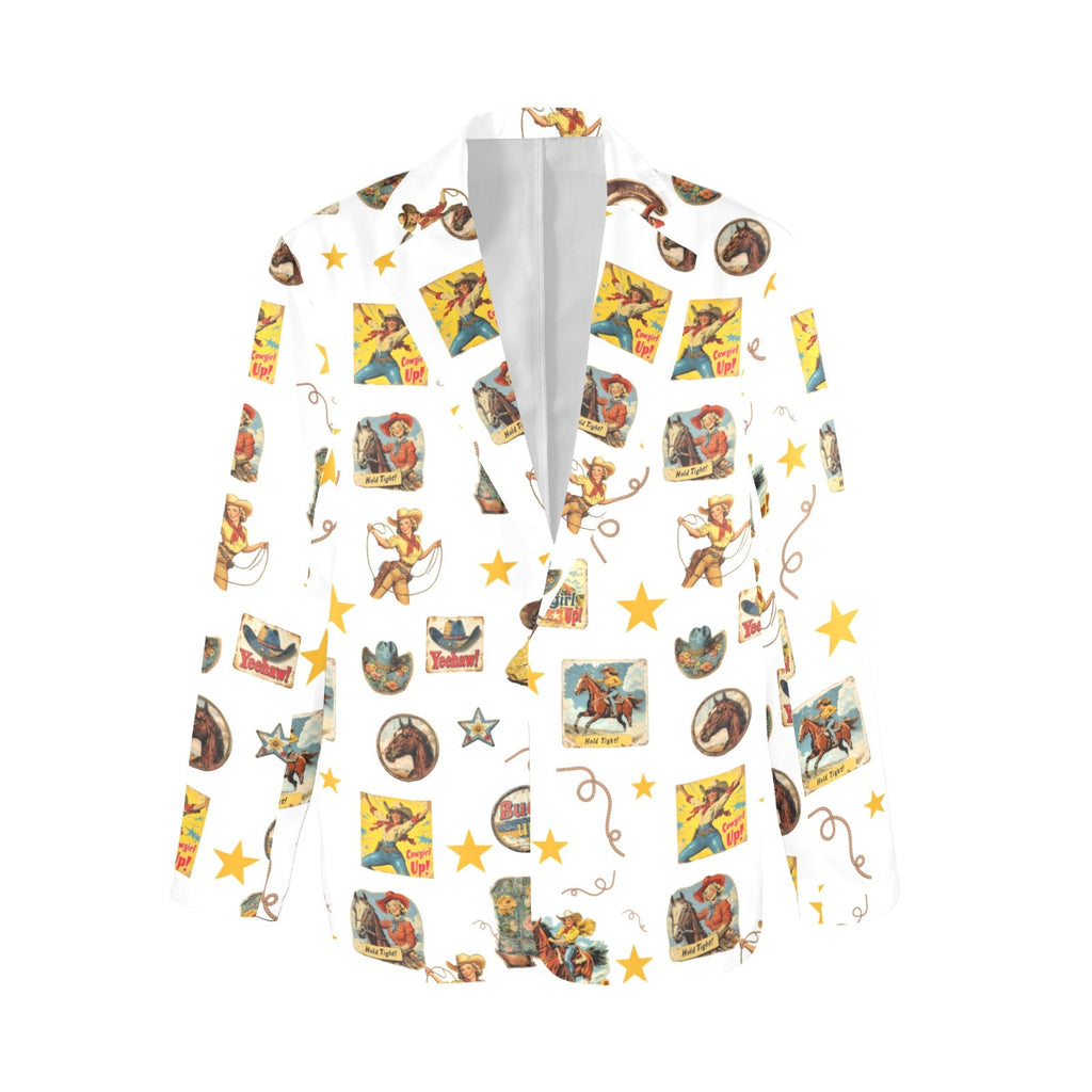 Baha Ranch Vintage Cowgirl Collage Women's Western Blazer in White