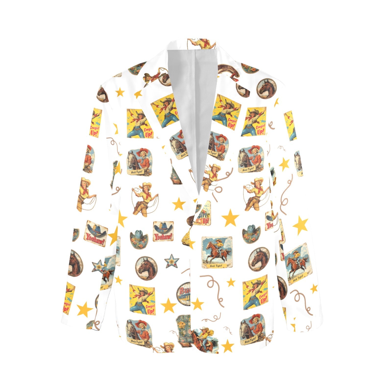 Baha Ranch Vintage Cowgirl Collage Women's Western Blazer in White