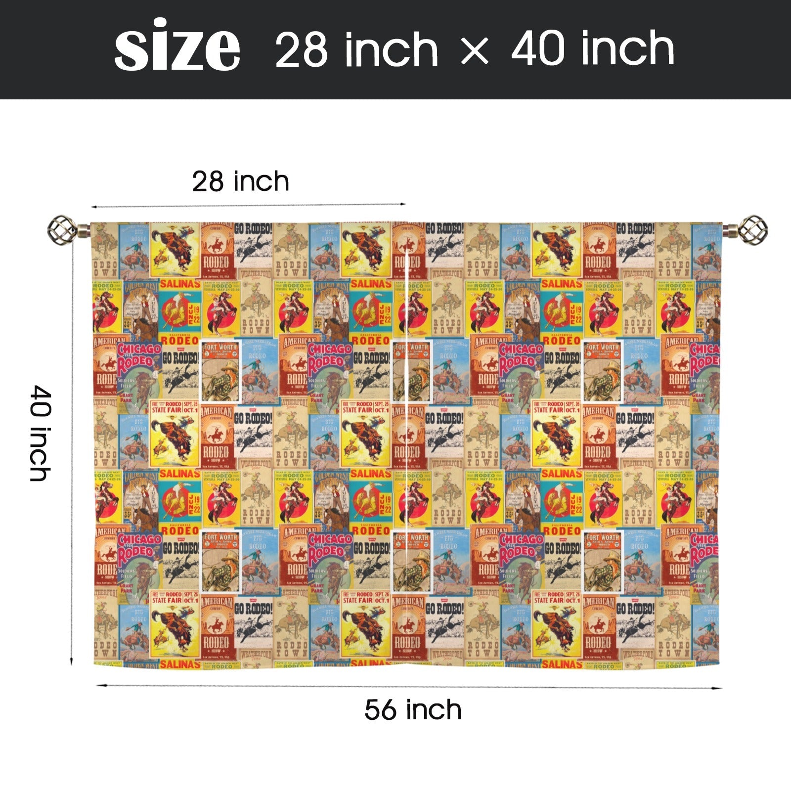 Baha Ranch Vintage Rodeo Window Curtain 28"x40" (2-Piece) Made in America