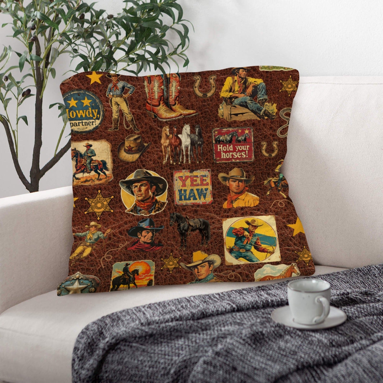 Baha Ranch Vintage Cowboy Collage Western Throw Pillow Case Made in America
