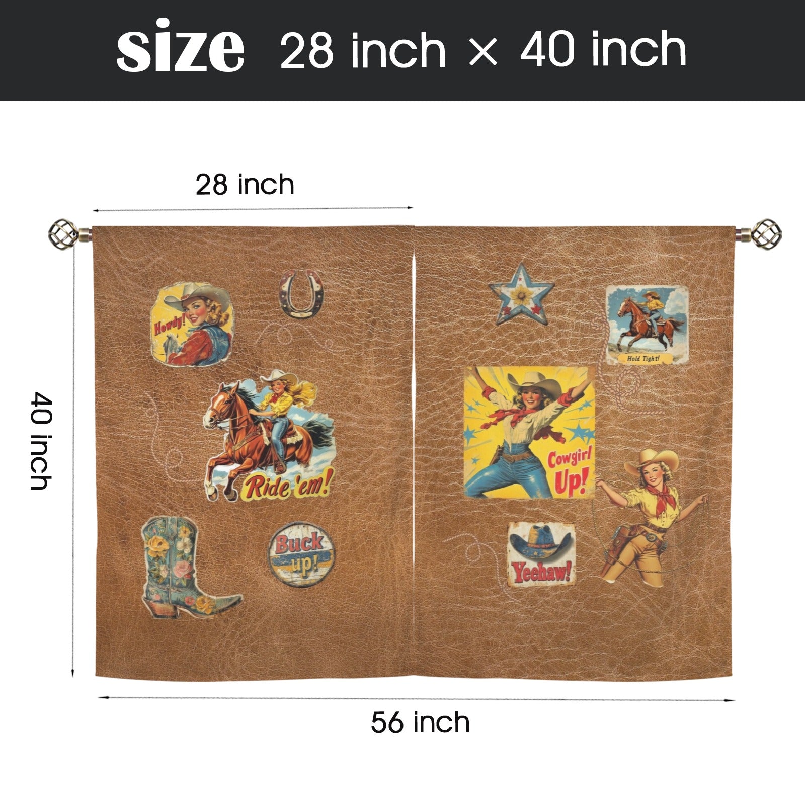 Baha Ranch Vintage Cowgirl Window Curtains 28"x40" (2-Piece) Made in America