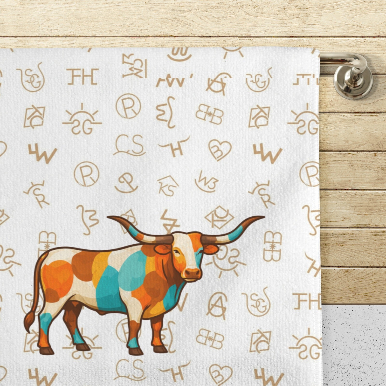 Baha Ranch Set of 4 Minimalistic Cowboy Western Cattle Brands Kitchen Towels Made in America