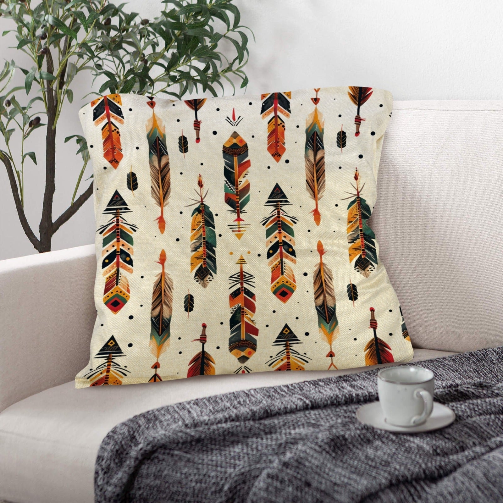 Baha Ranch Aztec Feathers Pillow Case Made in America