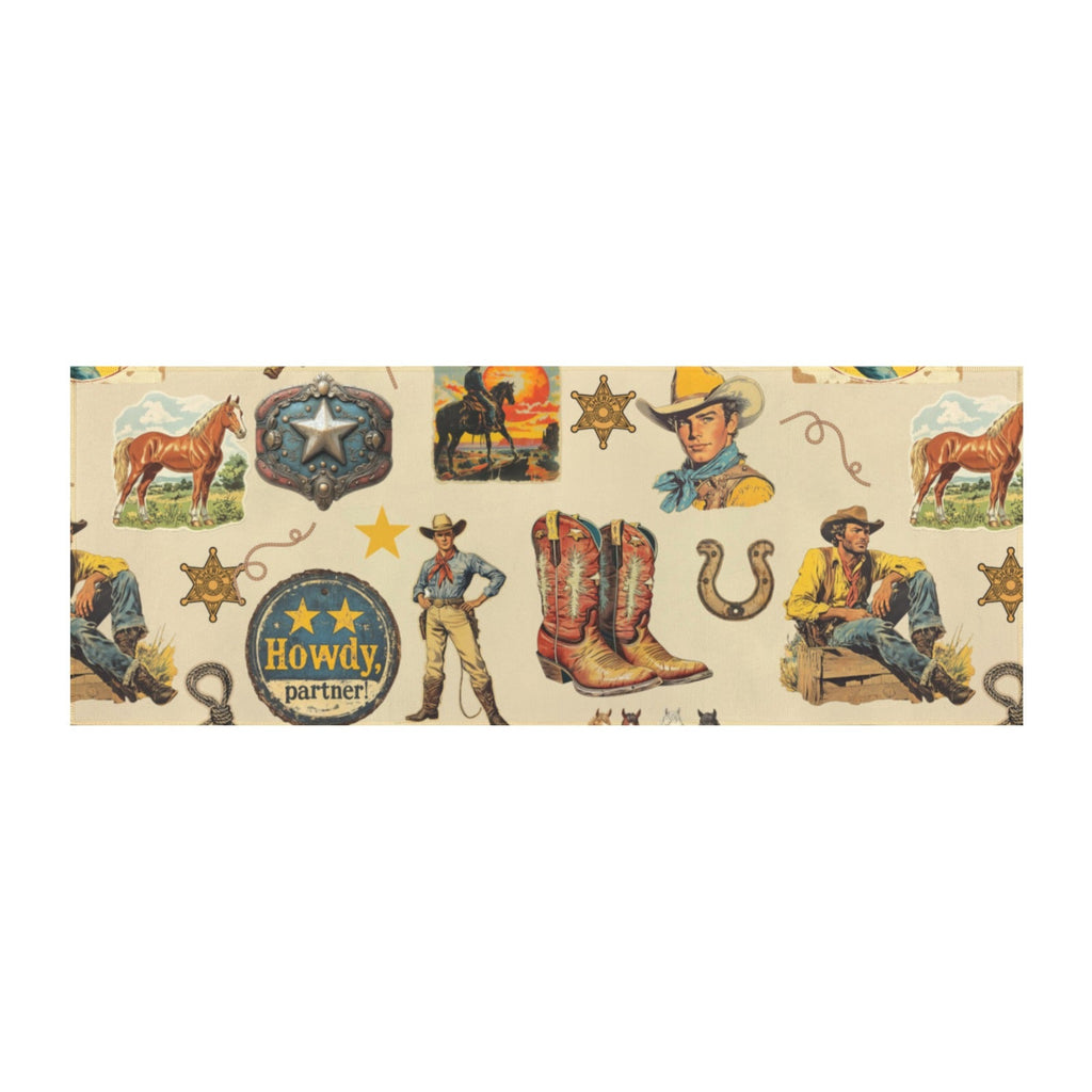 Baha Ranch Vintage Cowboy Collage Rug Runner Indoor 60" x 22" Made in America