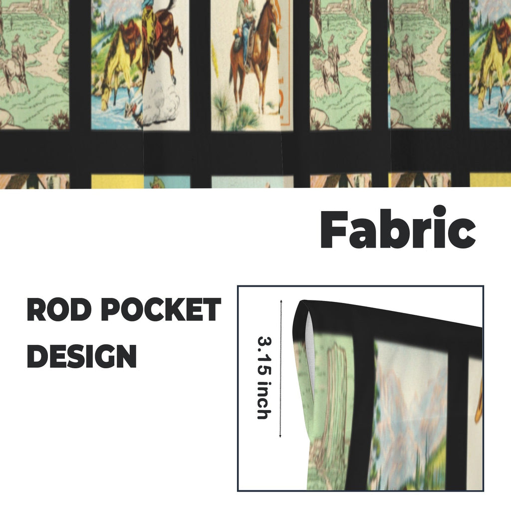 Baha Ranch Vintage Western Collage Window Curtains 28"x40" (2-Piece)Made in America