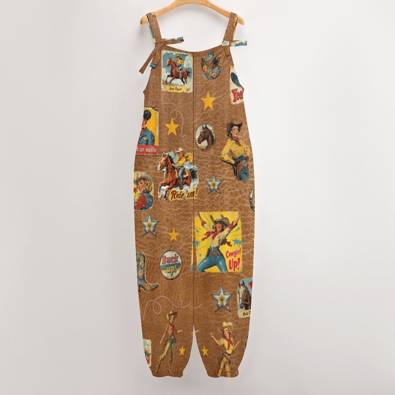 Baha Ranch Vintage Cowgirl Collage Overalls Jumpsuit