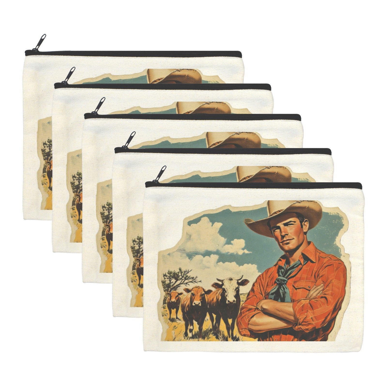 Baha Ranch Cowboy Cattle Rancher pack of 5 Cosmetic Bags Made in America