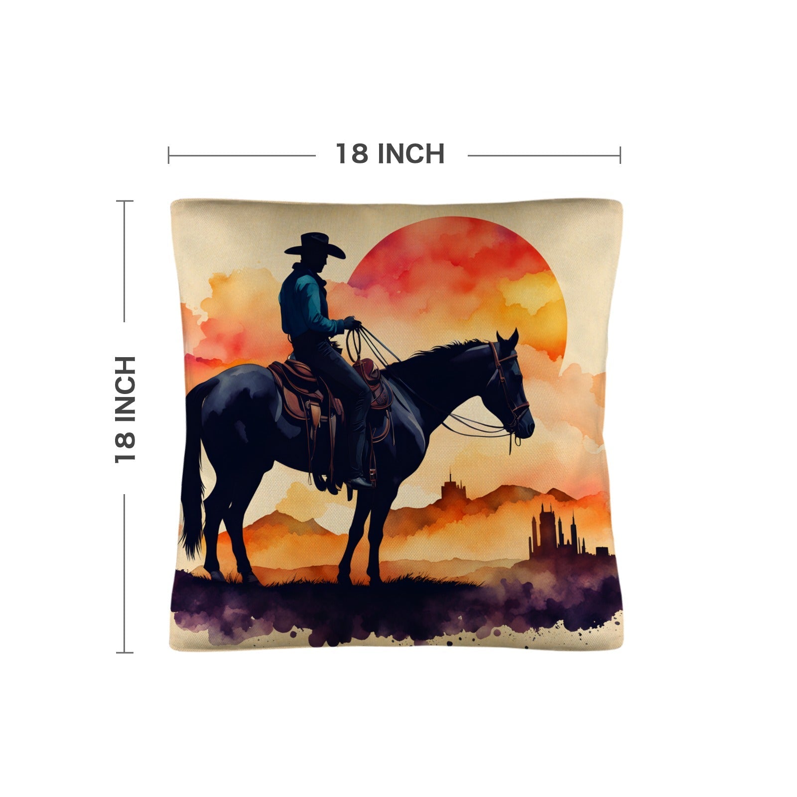 Baha Ranch Watercolor Desert Cowboy Throw Pillow Case Made in America