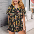 Baha Ranch Vintage Cowgirl Collage Western Ruffle Satin Pajama Set