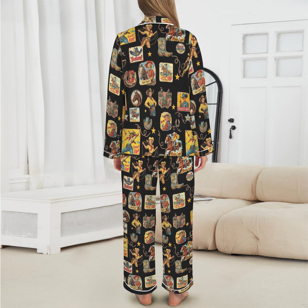Baha Ranch Vintage Cowgirl Collage Western Satin Pajamas