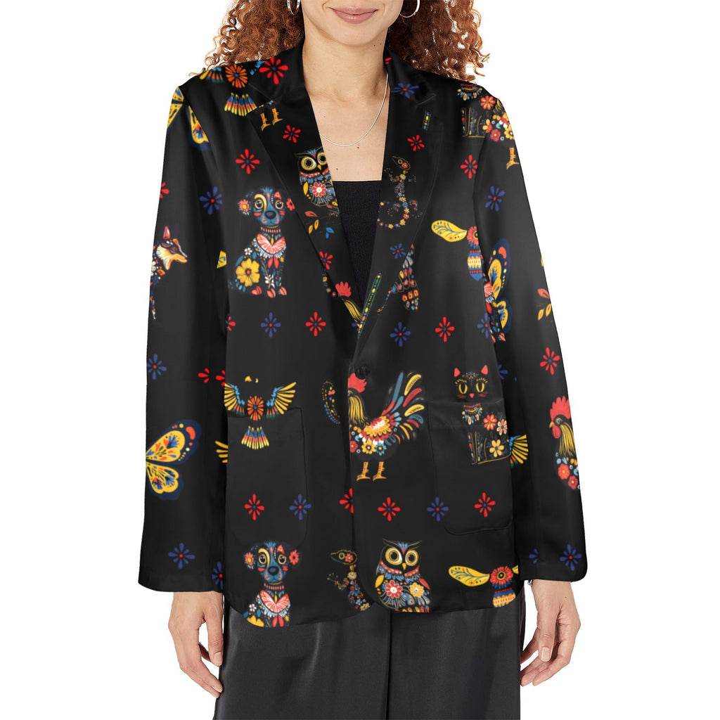 Baha Ranch Colores de Mexico Mexican Talavera Animals Floral Women's Blazer