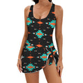 Baha Ranch Turquoise Orange Aztec Skirted Swimsuit