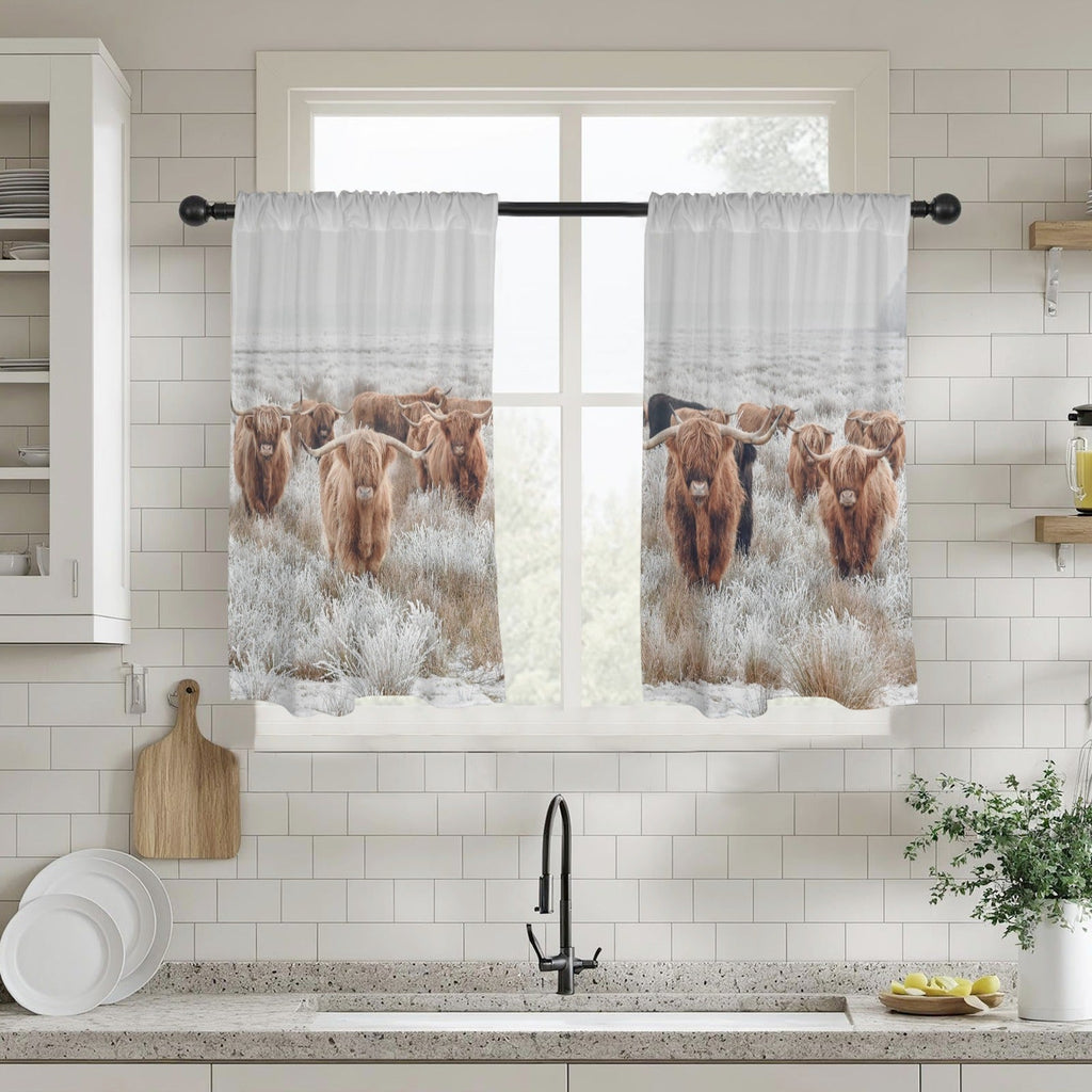 Baha Ranch Highland Cow Curtains Window Curtain 28"x40" (2-Piece) Made in America