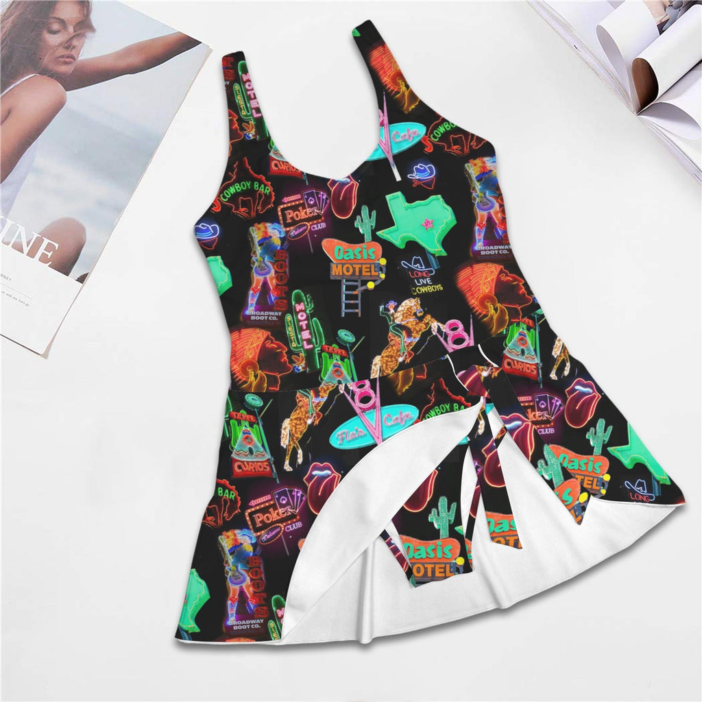 Baha Ranch Vegas Neon Skirted Swimsuit