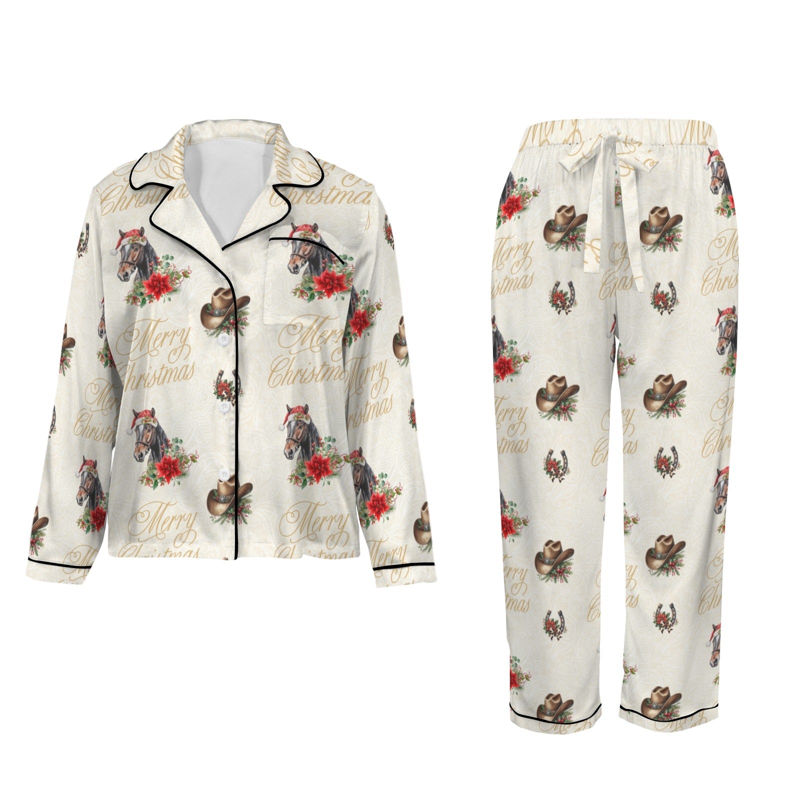Baha Ranch Christmas Horses Satin Western Pajamas