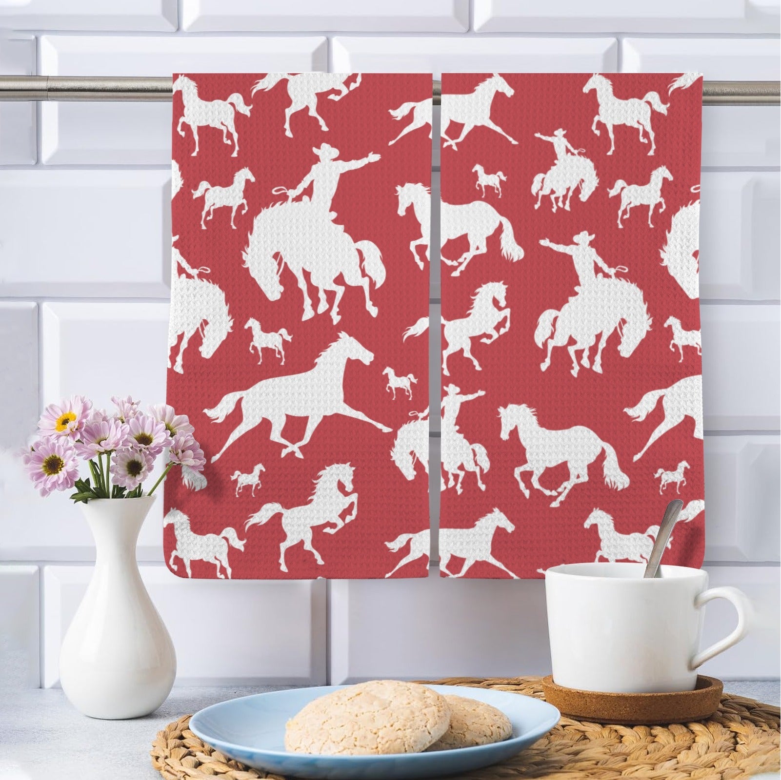 Baha Ranch Red Rodeo Cowboy Set of 2 Dish Towels Made in America