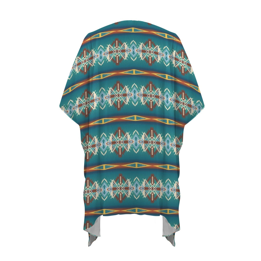 Baha Ranch Teal Aztec Duster Kimono Coverup