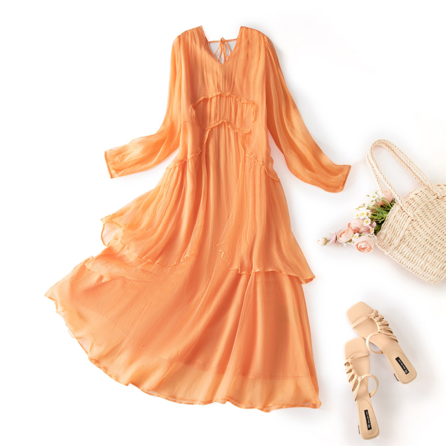 Babier Women's Summer New Silk Dress Beach Vacation Mulberry Silk Beach Long Dress