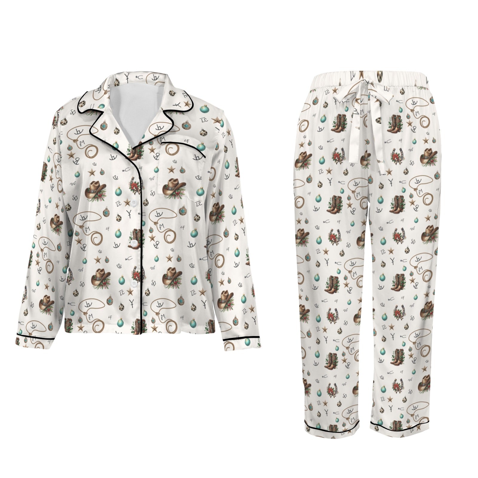 Baha Ranch Boots and Brands Western Christmas Long Satin Pajamas