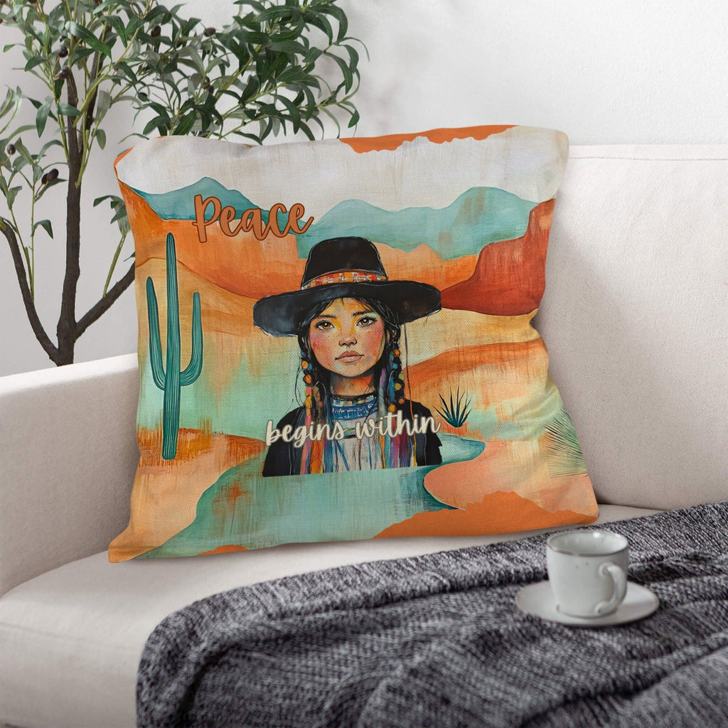 Baha Ranch Native Peace Begins Within Throw Pillow Case Made in America