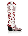Rhinestone Patchwork Cowboy Boots Women Bling Crystal High Wedge Heel Women Shoes Femme Pointed Toe Slip On Knee High Boots