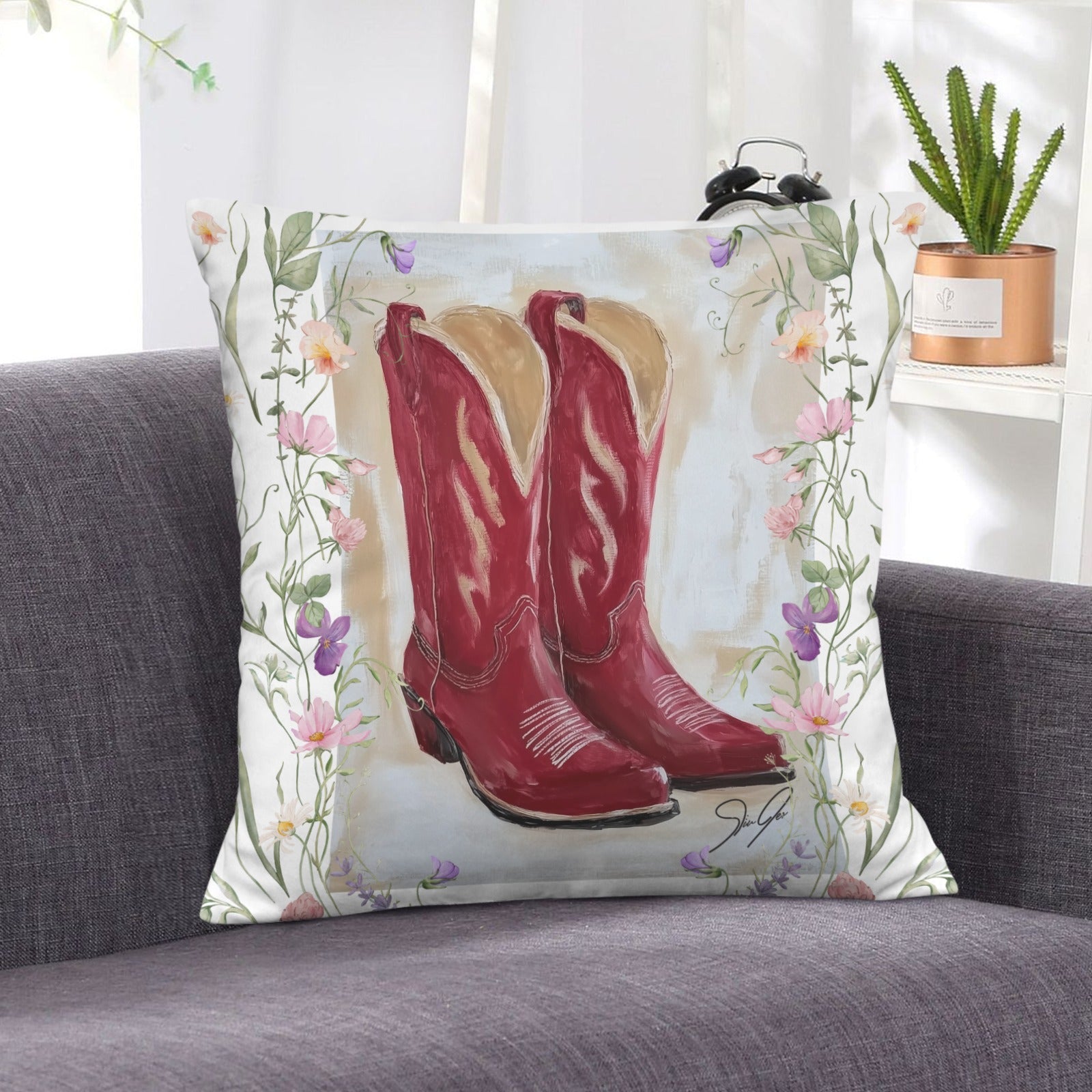 Baha Ranch Red Boots Velvety Soft Throw Pillow Case Made in America