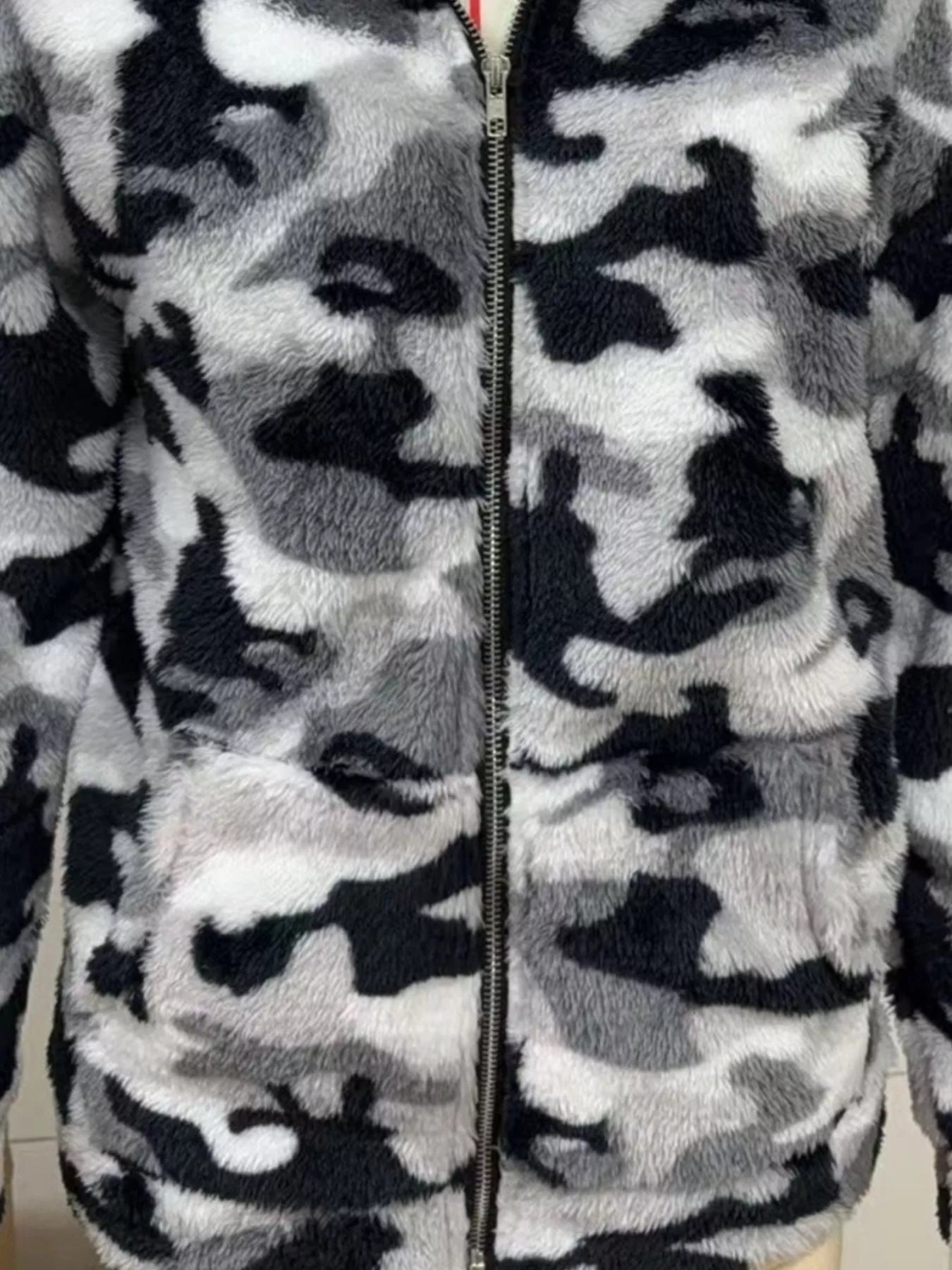 Fuzzy Camo Zip-Up Hoodie