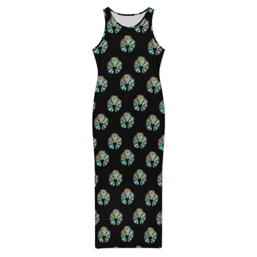 Baha Ranch Turquoise Naja Sleeveless Bodycon Side Slit Maxi Dress