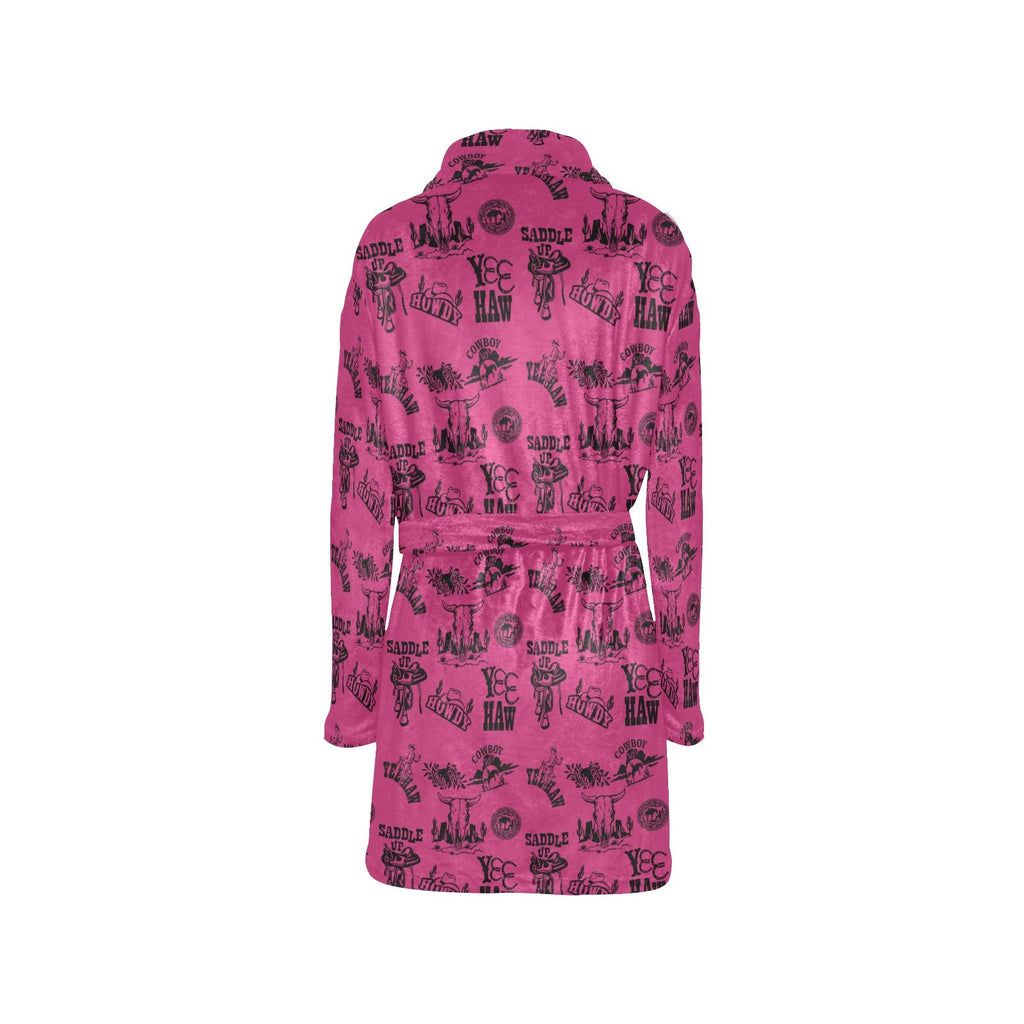 Baha Ranch Pink Cowboy Print Western Bath Robe