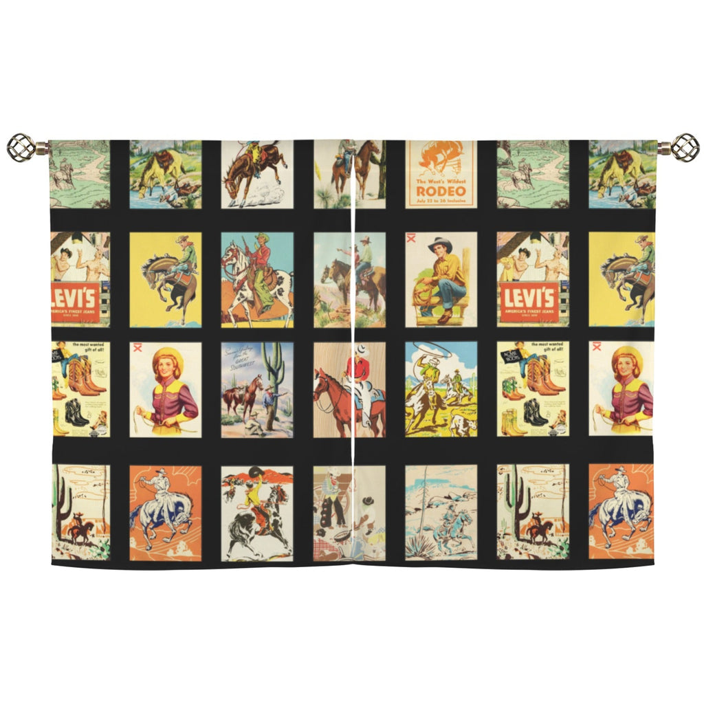 Baha Ranch Vintage Western Collage Window Curtains 28"x40" (2-Piece)Made in America