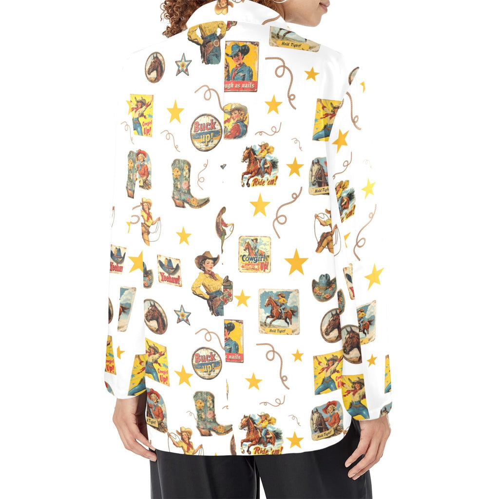 Baha Ranch Vintage Cowgirl Collage Women's Western Blazer in White