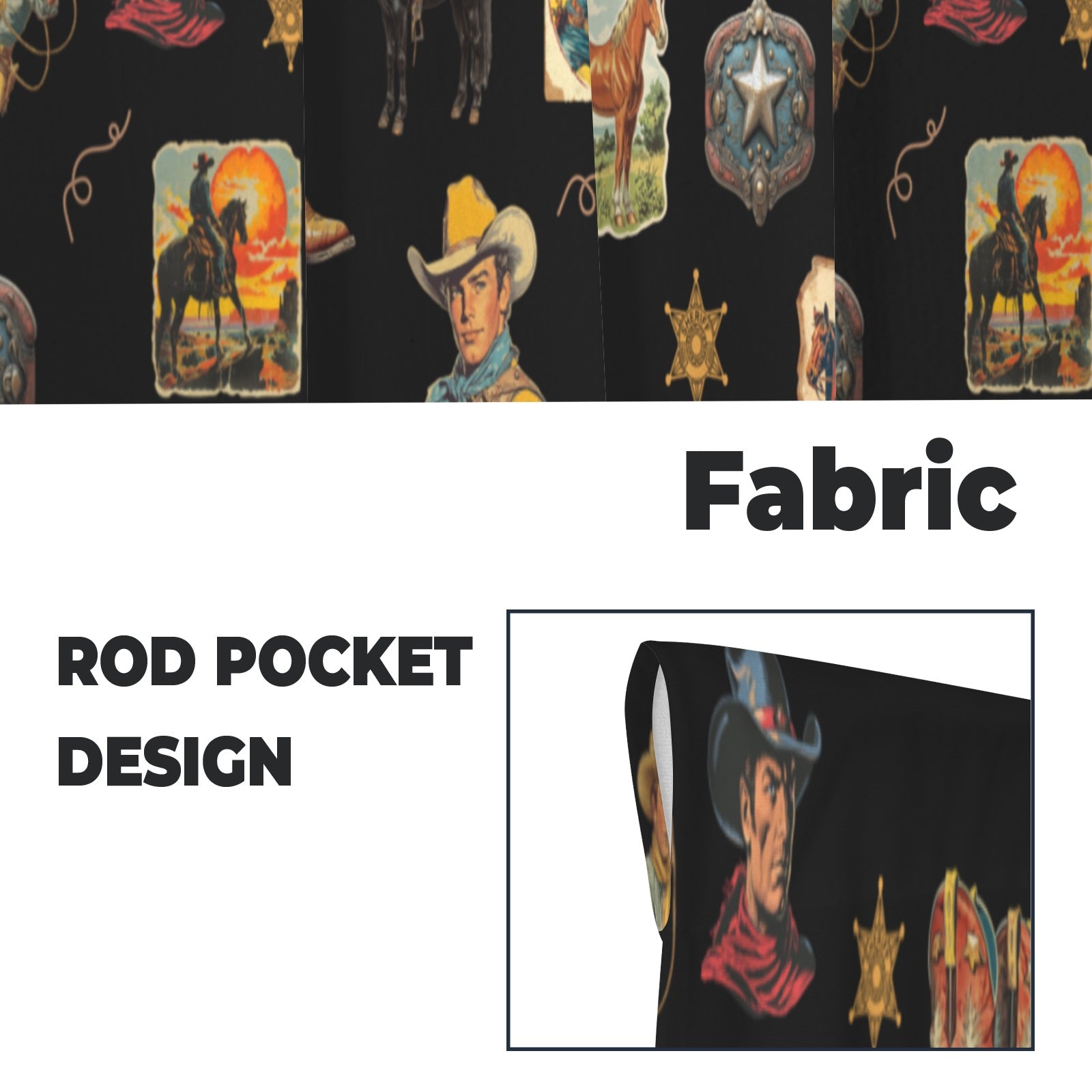Baha Ranch Vintage Cowboy Collage Western Curtains 28" x 40" Made in America