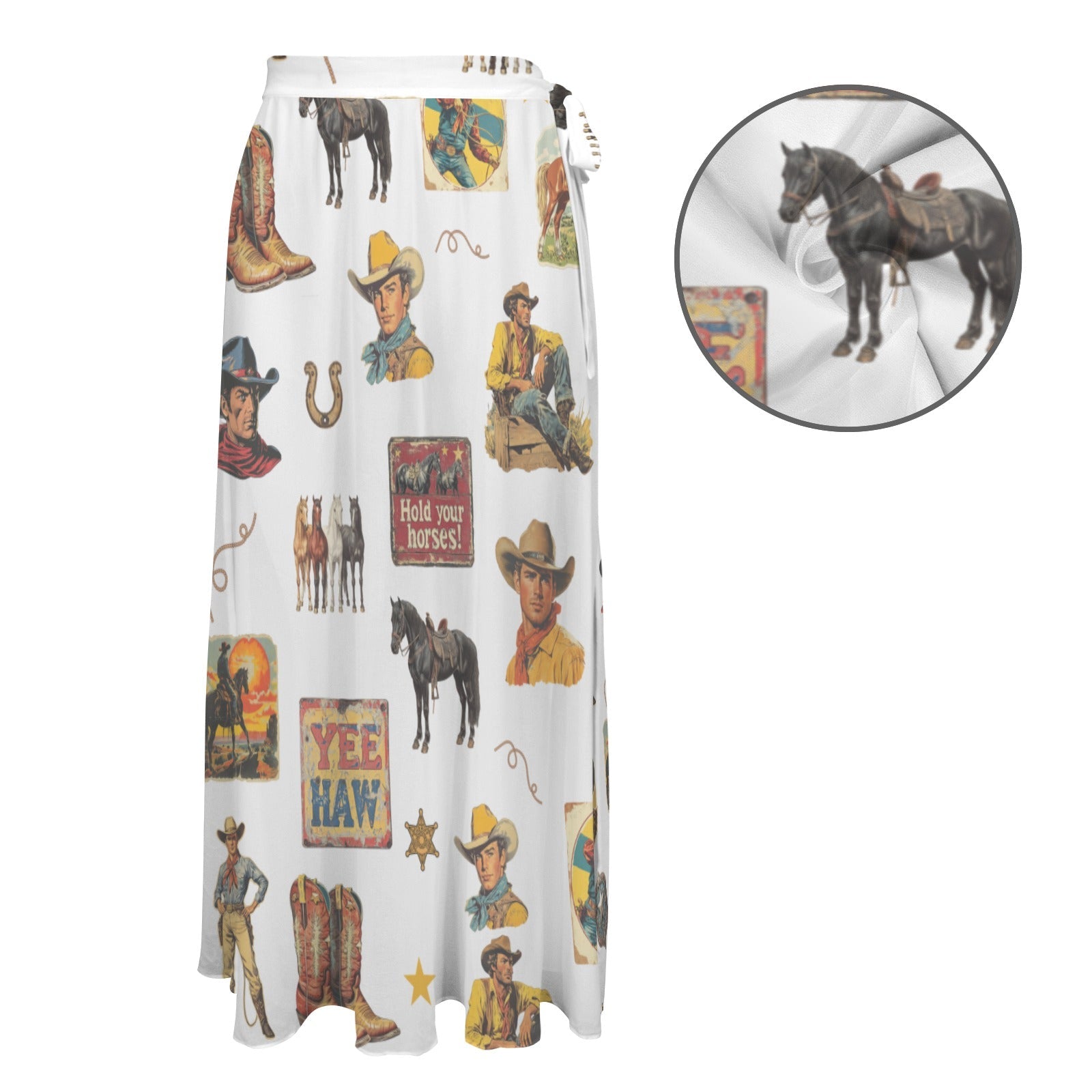 Baha Ranch Vintage Cowboy Collage Beach Coverup Skirt