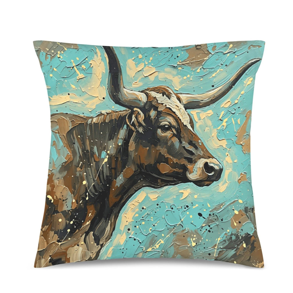 Baha Ranch Painted Longhorn Velvety Soft Pillow Case Made in America