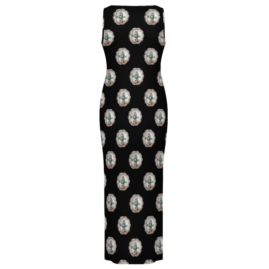Baha Ranch Silver Concho Slit Maxi Dress