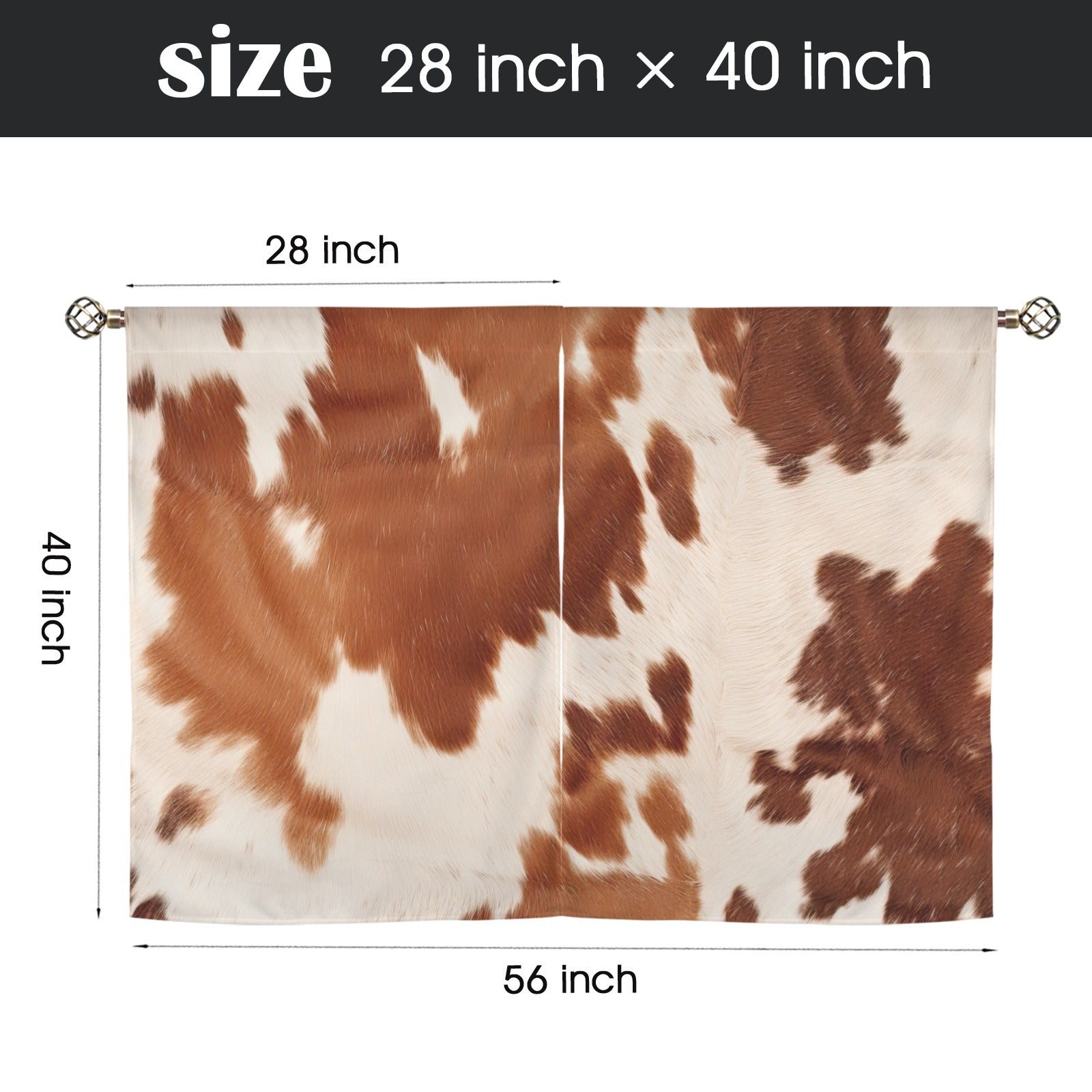 Baha Ranch Cowhide Print Window Curtains 28"x40" (2-Piece) Made in America