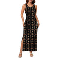 Baha Ranch Black and Tan Aztec Sleeveless Bodycon Side Slit Maxi Dress