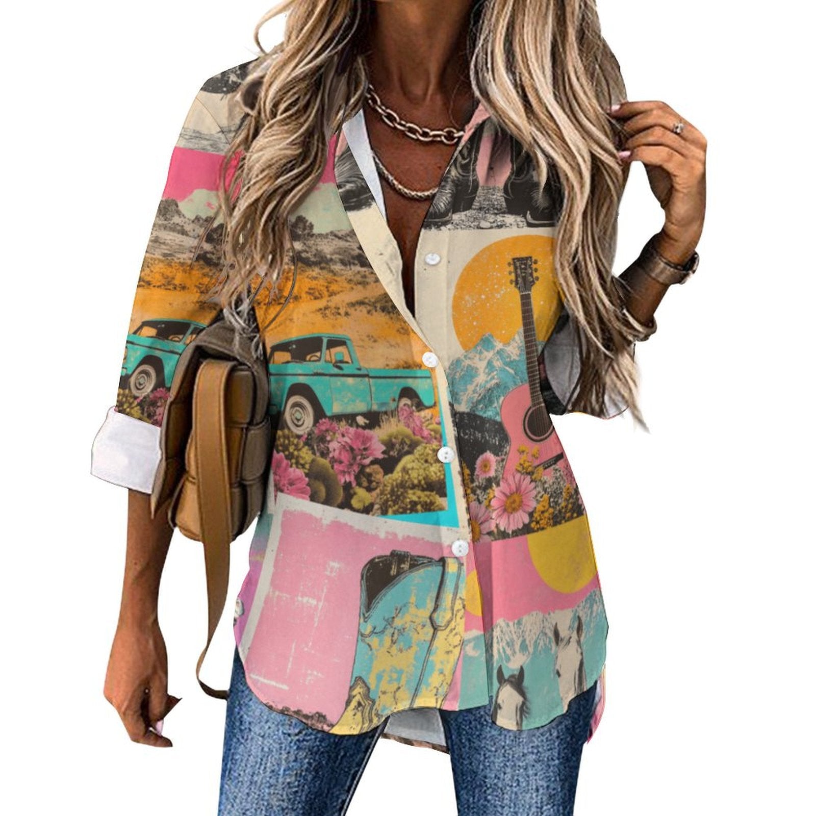 Baha Ranch Pop Western Wanted Button Up Blouse