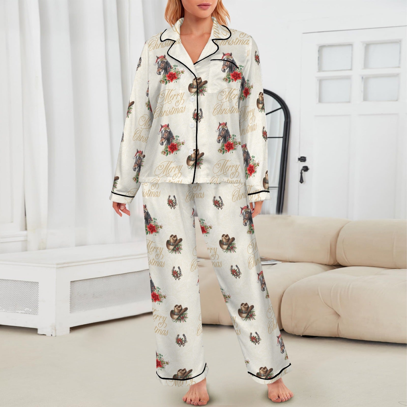 Baha Ranch Christmas Horses Satin Western Pajamas